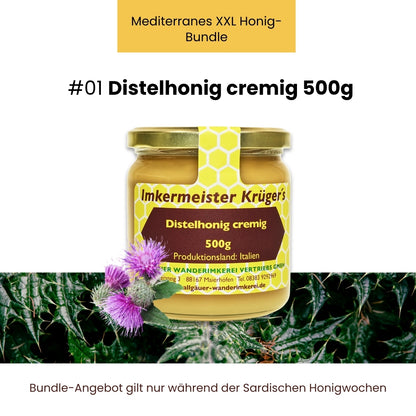 Mediterranes XXL Honig-Bundle mit Mediterraner Macchiahonig 500g, Distelhonig cremig 500g, Zistrosenhonig 500g, Frühjahrsblütenhonig 500g, Eukalyptushonig 500g, Baumheidehonig 500g, Natternkopfhonig cremig 250g,  Korianderhonig cremig 500g und GRATIS HERCULES Sport 250g von der Allgäuer Wanderimkerei, nur für kurze Zeit_03