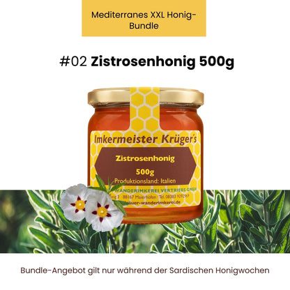 Mediterranes XXL Honig-Bundle mit Mediterraner Macchiahonig 500g, Distelhonig cremig 500g, Zistrosenhonig 500g, Frühjahrsblütenhonig 500g, Eukalyptushonig 500g, Baumheidehonig 500g, Natternkopfhonig cremig 250g,  Korianderhonig cremig 500g und GRATIS HERCULES Sport 250g von der Allgäuer Wanderimkerei, nur für kurze Zeit_04