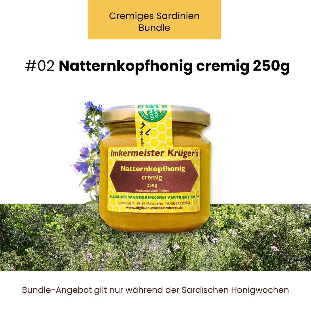 Cremiges Sardinien-Bundle mit Natternkopfhonig cremig 250g, Korianderhonig cremig 500g, Distelhonig cremig 500g und GRATIS Honig mit echter Bourbon-Vanille 250g von der Allgäuer Wanderimkerei, nur für kurze Zeit_04