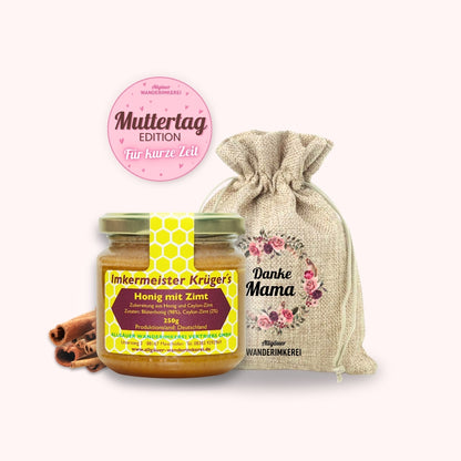 Honig mit Zimt im Geschenksäckchen Danke Mama zum Muttertag verschenken, von der Allgäuer Wanderimkerei
