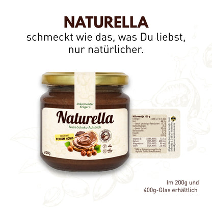 Naturella Nuss-Schoko-Aufstrich, Nährwertangabe auf Rückseite Rückseite von der Allgäuer Wanderimkerei