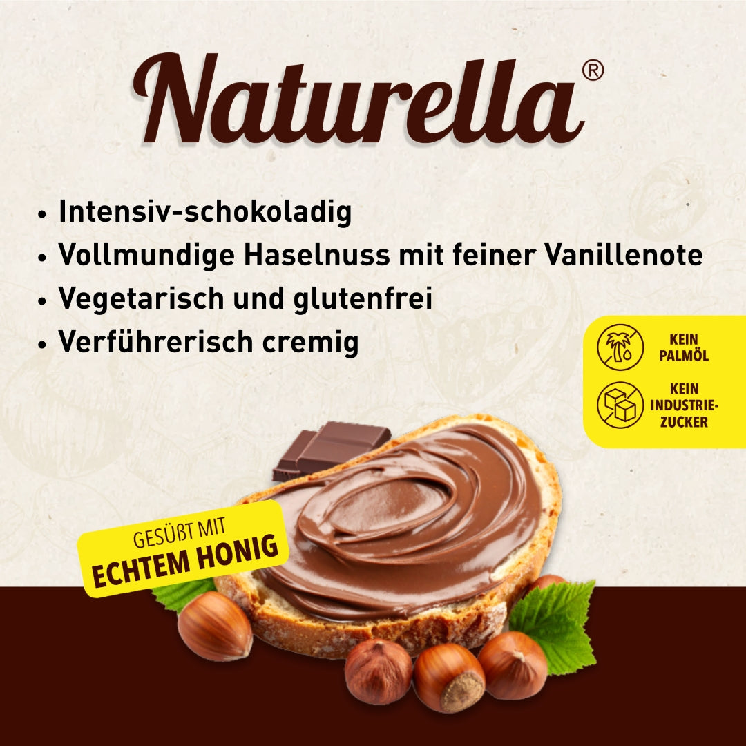 Naturella Nuss-Schoko-Aufstrich mit Imkerhonig gesüßt & echter Bourbon-Vanille verfeinert, Ohne Palmöl und ohne Industriezucker, Allgäuer Wanderimkerei