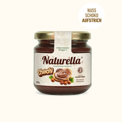 Naturbelassener Naturella Chrunchy Nuss-Schoko-Aufstrich 200g mit echtem Imkerhonig gesüßt von der Allgäuer Wanderimkerei