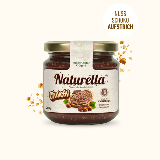 Naturbelassener Naturella Chrunchy Nuss-Schoko-Aufstrich 200g mit echtem Imkerhonig gesüßt von der Allgäuer Wanderimkerei_Vorschaubild Produkt 200g