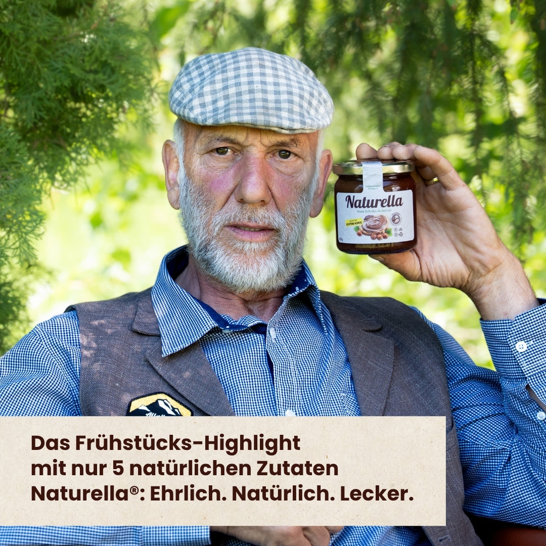 Naturella Nuss-Schoko-Aufstrich mit Imkerhonig gesüßt & echter Bourbon-Vanille verfeinert, Ohne Palmöl und ohne Industriezucker, Allgäuer Wanderimkerei mit Imkermeister Rainer Krüger