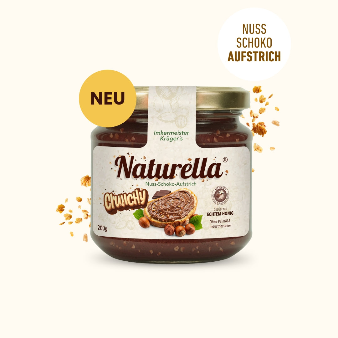 Naturbelassener Naturella Chrunchy Nuss-Schoko-Aufstrich 200g mit echtem Imkerhonig gesüßt von der Allgäuer Wanderimkerei_Vorschaubild Produkt 200g