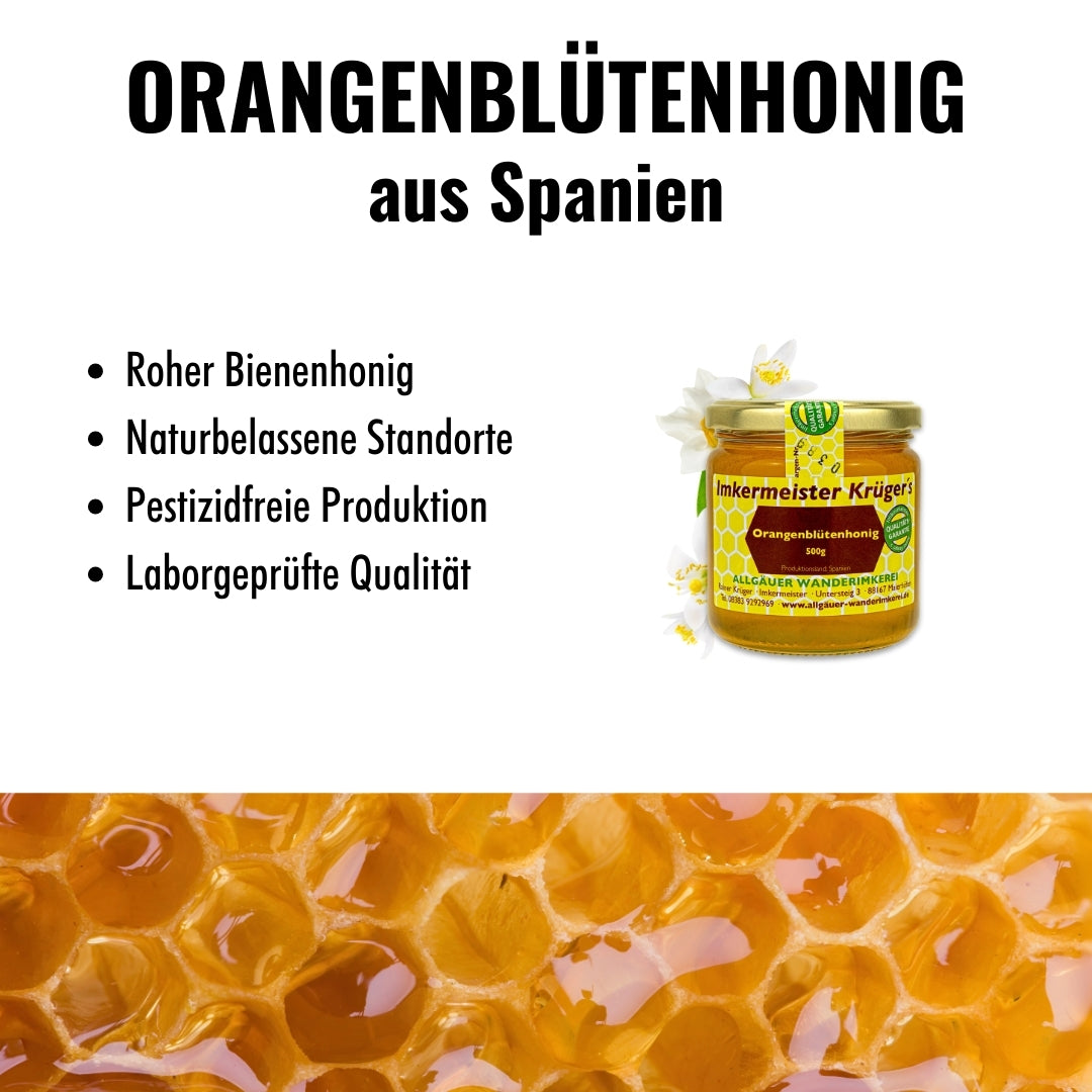 Naturbelassener Orangenblütenhonig (500g) direkt vom Imker, aus Spanien von der Allgäuer Wanderimkerei
