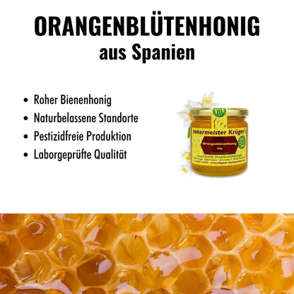Naturbelassener Orangenblütenhonig (500g) direkt vom Imker, aus Spanien von der Allgäuer Wanderimkerei