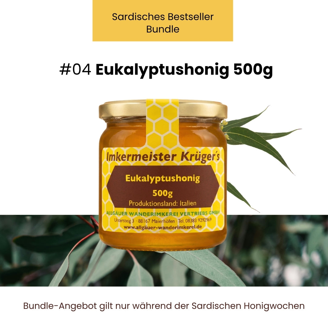 Sardisches Bestseller-Bundle: Distelhonig 500g, Frühjahrsblütenhonig 500g, Eukalyptushonig 500g, Zistrosenhonig 500g und Gratis Deutscher Blütenhonig von der Allgäuer Wanderimkerei, nur für kurze Zeit_04
