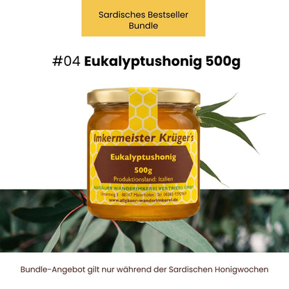 Sardisches Bestseller-Bundle: Distelhonig 500g, Frühjahrsblütenhonig 500g, Eukalyptushonig 500g, Zistrosenhonig 500g und Gratis Deutscher Blütenhonig von der Allgäuer Wanderimkerei, nur für kurze Zeit_04
