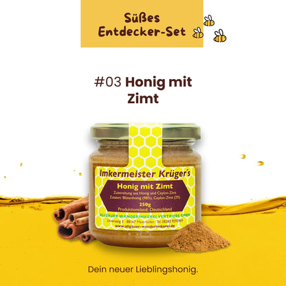 Süßes Entdecker-Set mit Honig mit Honig mit Zimt limitierte Edition von der Allgäuer Wanderimkerei, direkt vom Imker