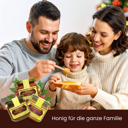 Weihnachts-Honig-Bundle mit Honig mit echter Bourbon-Vanille, Zimt mit Honig, Honig mit gebrannten Mandeln, limitierte Winter-Edition von der Allgäuer Wanderimkerei, direkt vom Imker