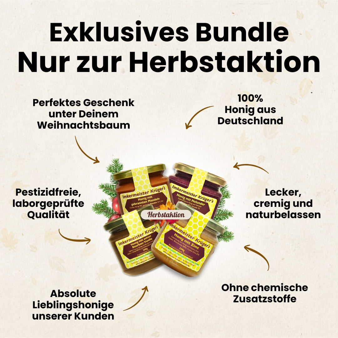 XXL-Weihnachts-Bundle mit ausgewählten Honigen für nur 26€ statt 32€ während der Herbstaktion von der Allgäuer Wanderimkerei