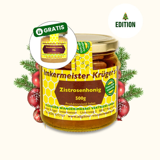 Seltener Zistrosenhonig 500g aus Italien und GRATIS Distelhonig cremig 60g von der Allgäuer Wanderimkerei