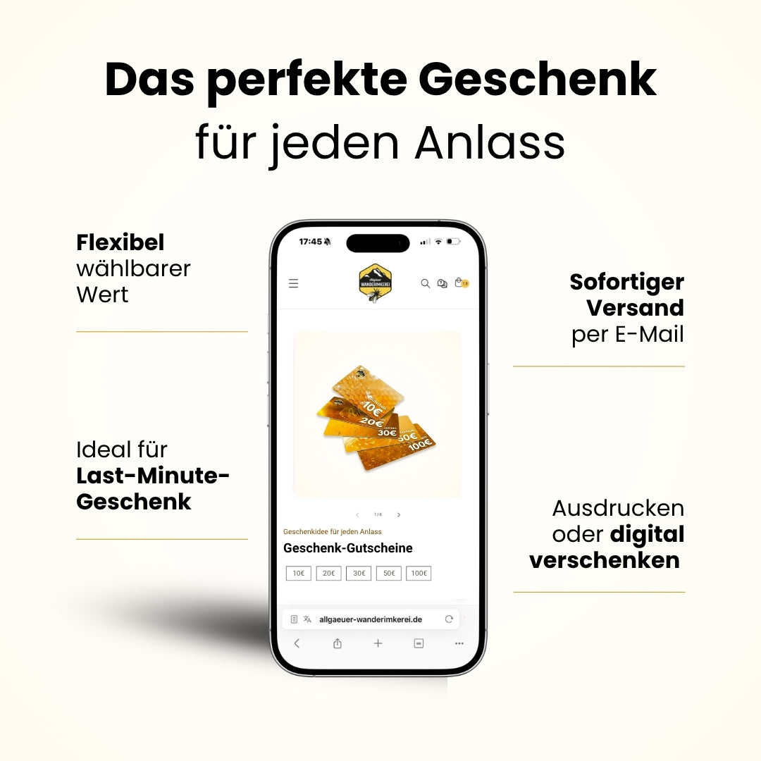 Allgäuer Wanderimkerei Geschenkgutschein zu jedem Anlass, flexibel wählbarer Wert, von der Allgäuer Wanderimkerei