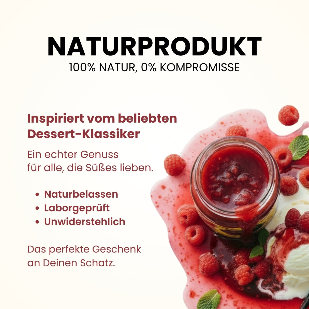 Valentinstag-Geschenk-Idee: Heisse Liebe Honig mit Himbeeren und Bourbon-Vanille 250g im Geschenlsäckchen Ich liebe Dich von der Allgäuer Wanderimkerei