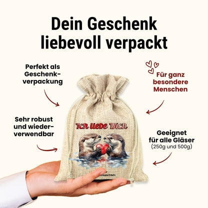 Heisse Liebe Honig mit Himbeeren und Bourbon-Vanille 250g im Geschenlsäckchen Ich liebe Dich von der Allgäuer Wanderimkerei