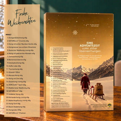 Imkermeister Rainer Krüger's Honig-Adventskalender 2026 von der Allgäuer Wanderimkerei, Inhalt Kalender