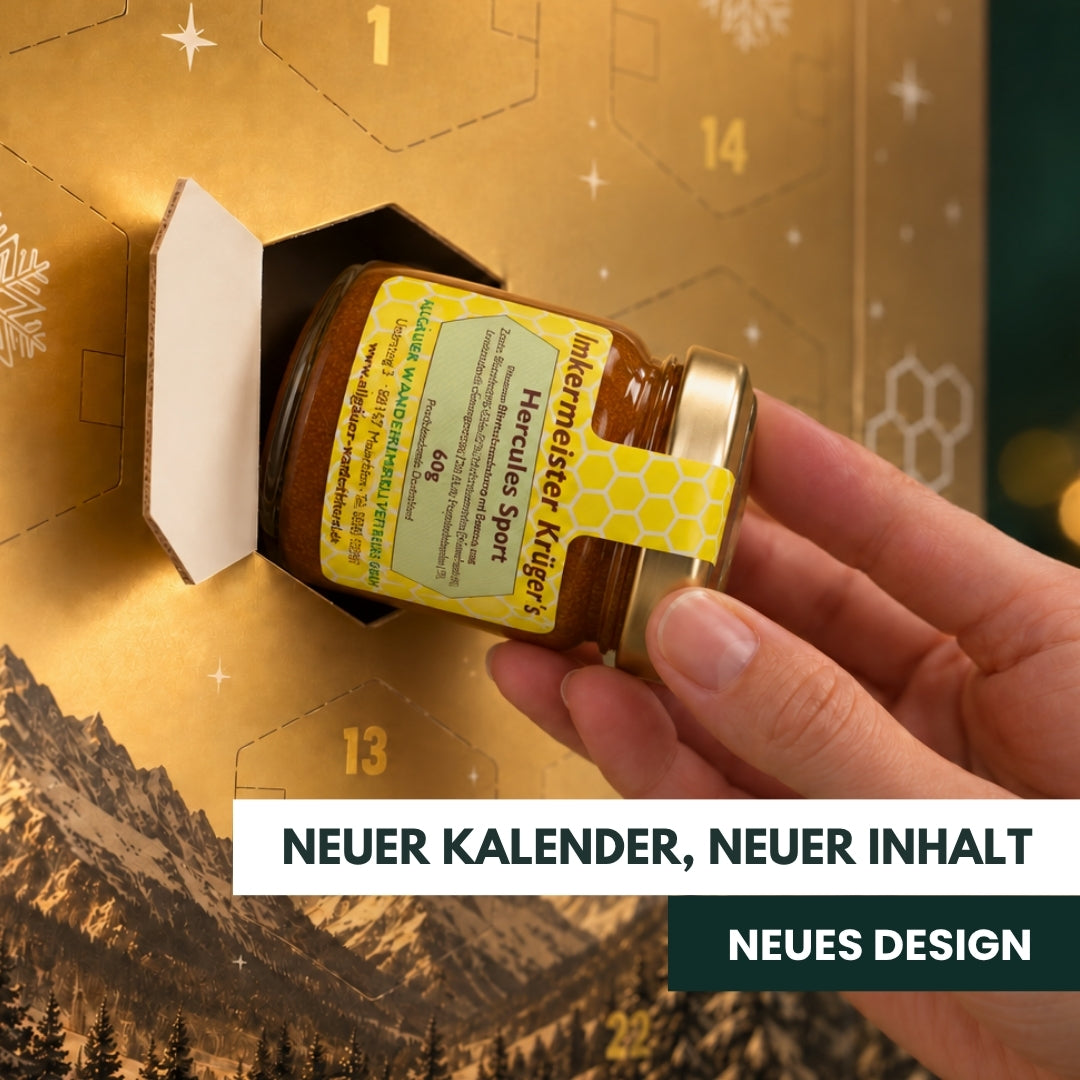 Imkermeister Rainer Krüger's Honig-Adventskalender 2026 von der Allgäuer Wanderimkerei, neuer, Kalender, neuer Inhalt, neues Design