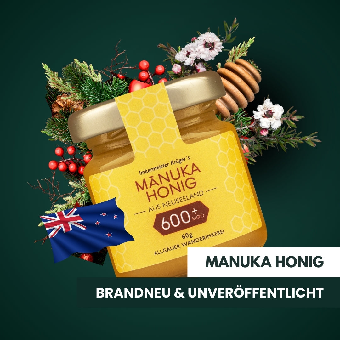 Imkermeister Rainer Krüger's Honig-Adventskalender 2026 von der Allgäuer Wanderimkerei, Neu: Manuka-Honig 600 MGO