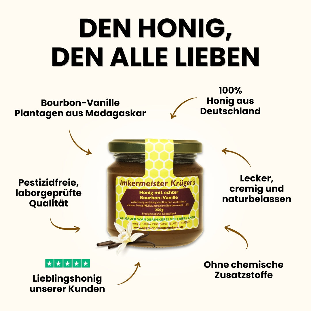 Honig + Propolis-Set von der Allgäuer Wanderimkerei mit 2 x Honig mit echter Bourbon-Vanille 250g und Propolis Spray alkoholfrei 20ml zum reduzierten Preis_04