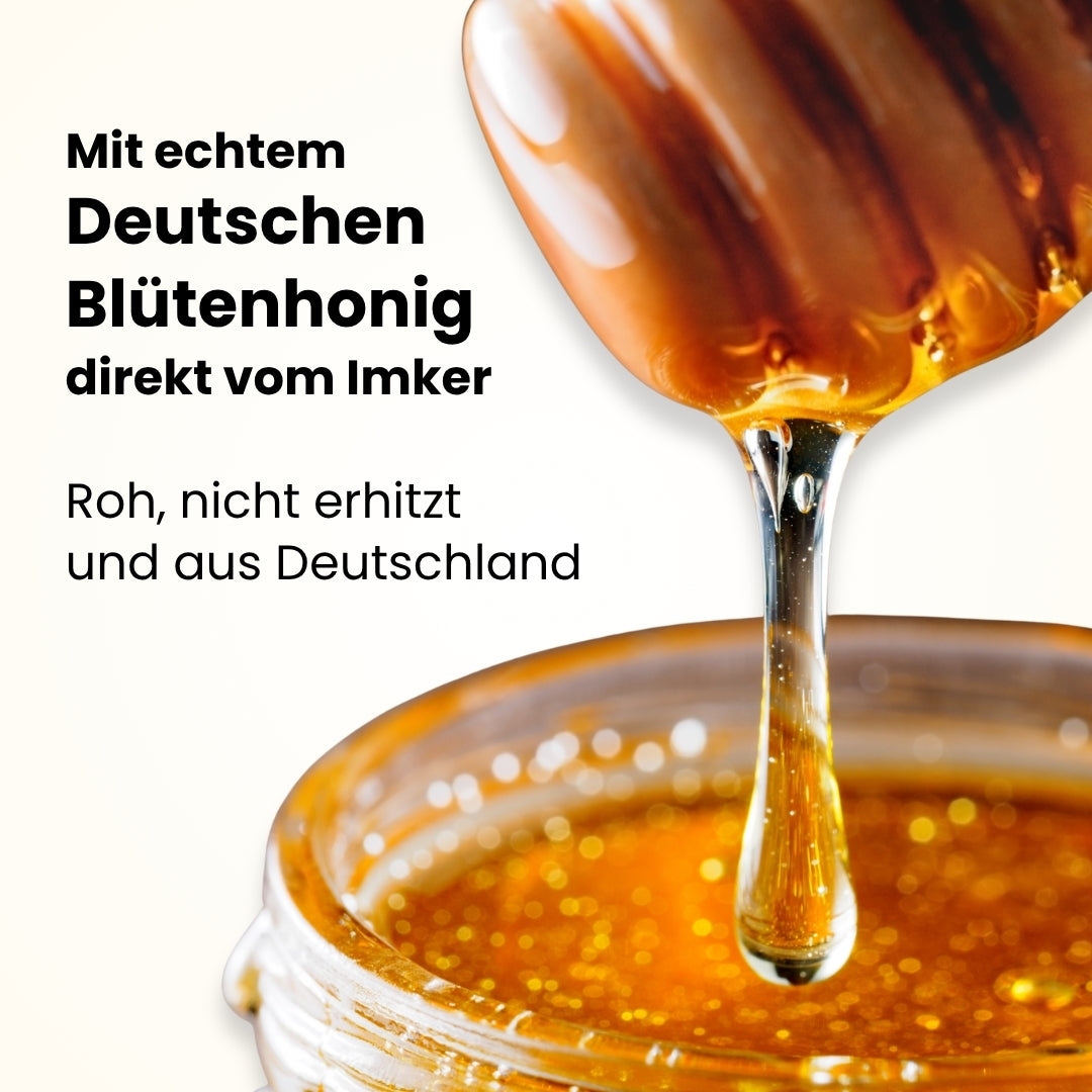Leckerer Honig mit Wildheidelbeeren 250g mit 96% Honig und 4% Wildheidelbeeren von der Allgäuer Wanderimkerei