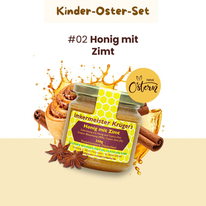 Leckeres Kinder-Oster-Set mit Honig mit echter Bourbon-Vanille, Honig mit Zimt und Naturella Nuss-Schoko-Aufstrich im Bundle als Oster-Geschenkidee, nur zu Ostern von der Allgäuer Wanderimkerei