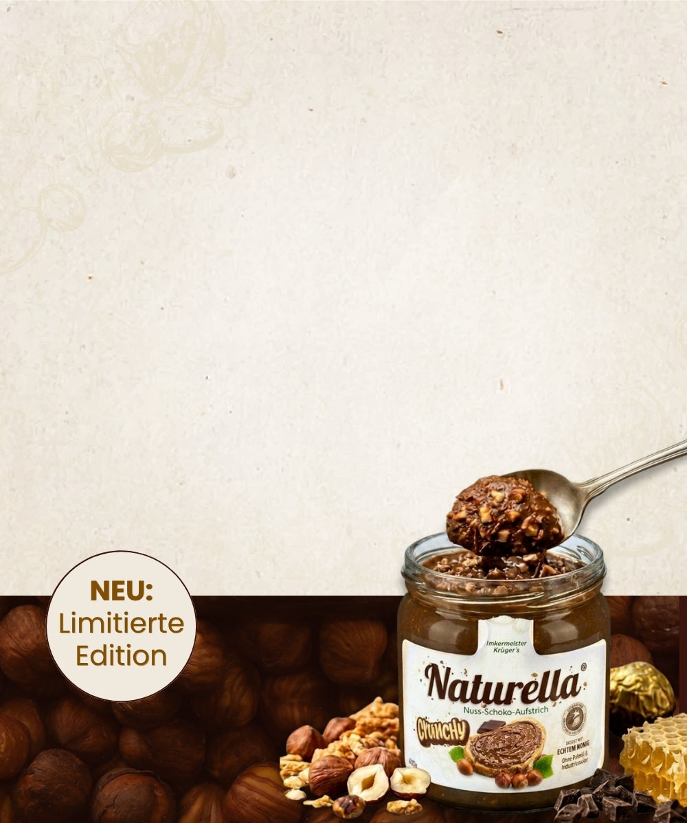 Naturella Crunchy Nuss-Schoko-Aufstrich Launch von der Allgäuer Wanderimkerei, mobil header