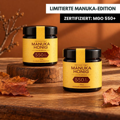 Imkermeister Krüger's Manuka-Honig 150g MGO 550+ aus Neuseeland von der Allgäuer Wanderimkerei – Limitierte Edition