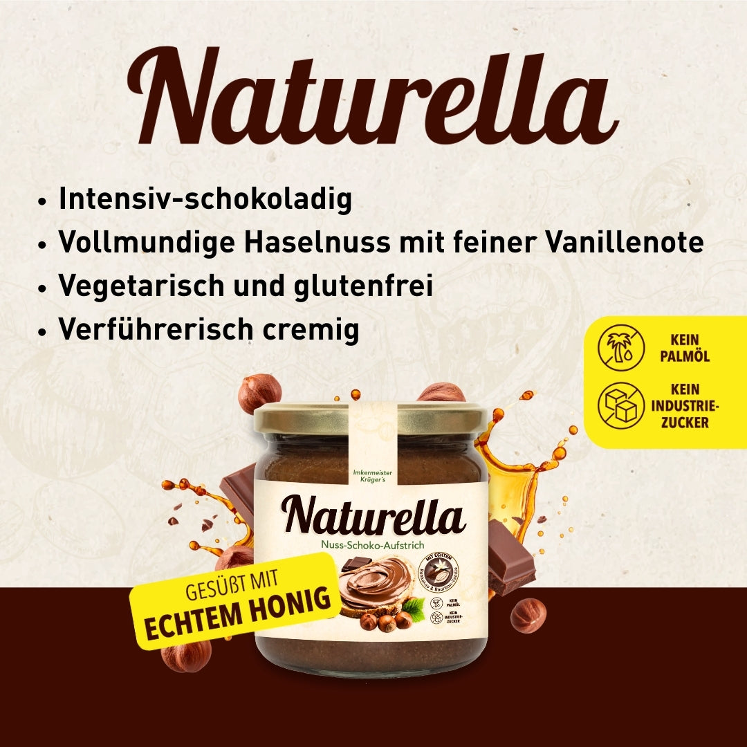 Valentinstag-Bundle Süße Verführung mit Naturella 400g, Heiße Liebe Honig 250g, Honig mit Zimt 250g und Geschenksäckchen Ich liebe Dich von der Allgäuer Wanderimkerei