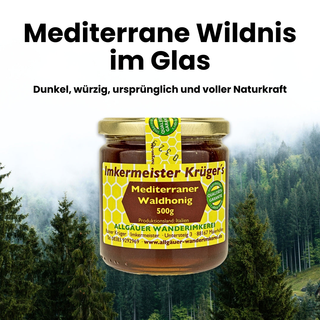 Valentinstag-Bundle mit Hercules Sport 500g, Mediterraner Waldhonig 500g, Heiße Liebe Honig 250g und Geschenksäckchen Ich liebe Dich von der Allgäuer Wanderimkerei