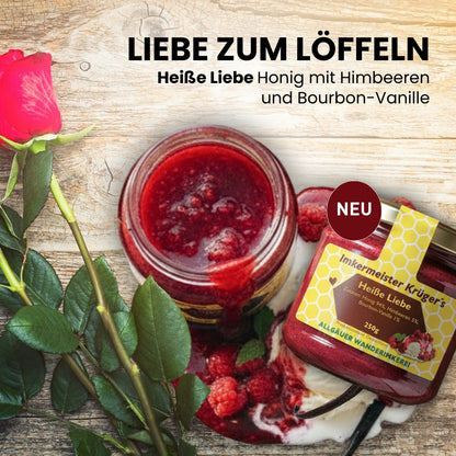 Valentinstag-Geschenk für sie, Serum-Royal Bienengift-Serum 30 ml, Heiße Liebe Honig 250g, Lippenpflege Gelee Royal 4,8g, Geschenksäckchen Ich liebe Dich von der Allgäuer Wanderimkerei
