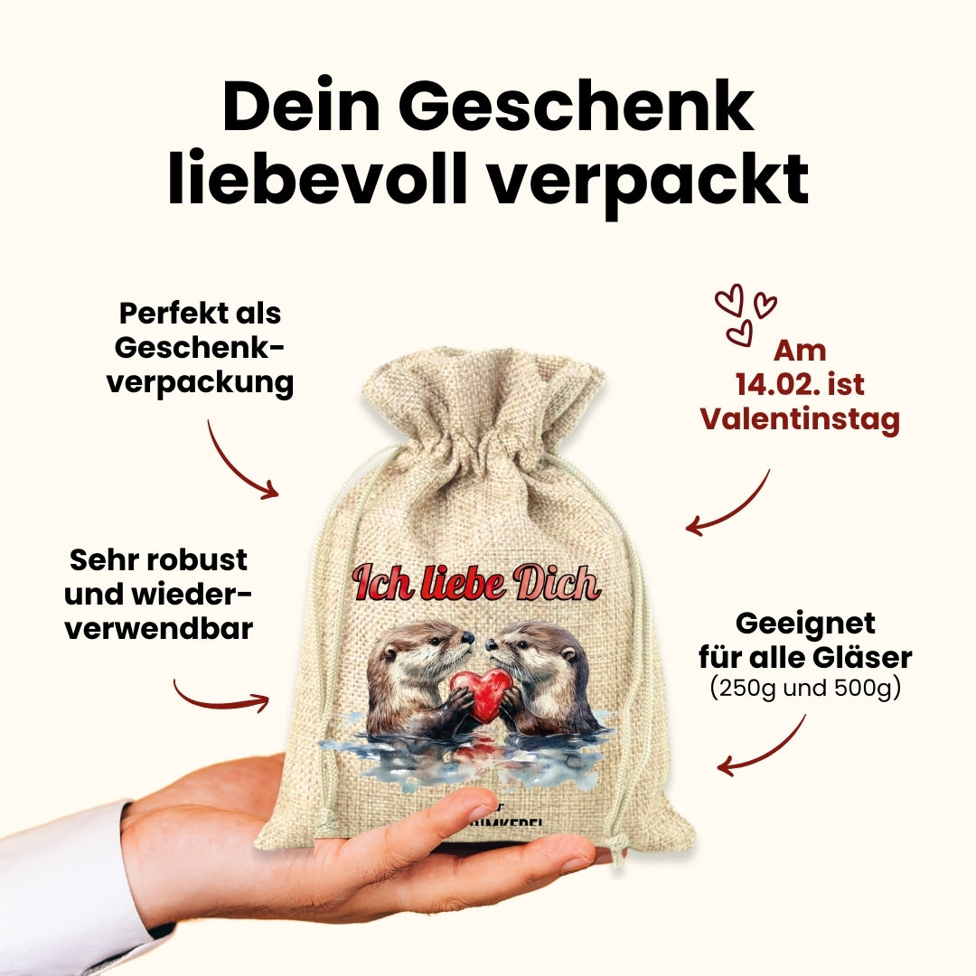 Valentinstag-Geschenk für sie, Serum-Royal Bienengift-Serum 30 ml, Heiße Liebe Honig 250g, Lippenpflege Gelee Royal 4,8g, Geschenksäckchen Ich liebe Dich von der Allgäuer Wanderimkerei