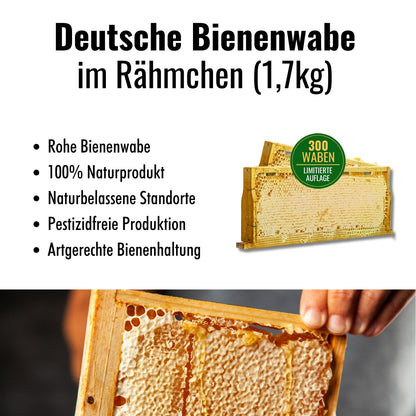 Deutschen Bienenwabe im Rähmchen, 1,7 kg, von der Allgäuer Wanderimkerei, limitierte Auflage