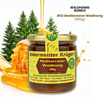 Seltenes Waldhonig-Bundle mit Wald-Kastanienhonig (500g), Mediterraner Waldhonig (500g), Deutscher Waldhonig cremig (500g)
